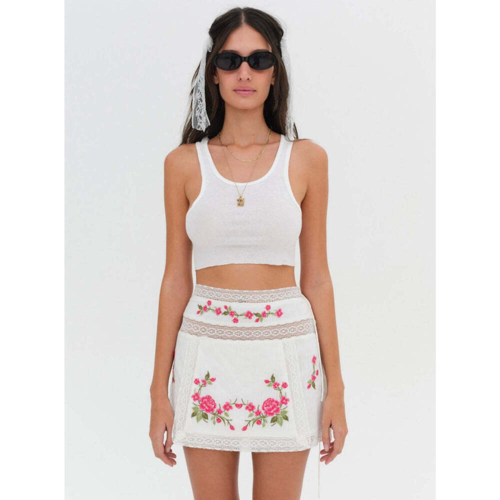 For Love & Lemons Jolene Embroidered Mini Skirt Size XSXS / White
